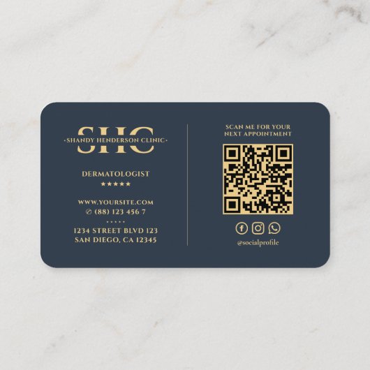 Dermatoloog Cosmetoloog Blauw Monogram Modern Visitekaartje (Achterkant)