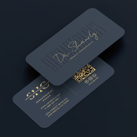 Dermatoloog Cosmetoloog Blauw Monogram Modern Visitekaartje