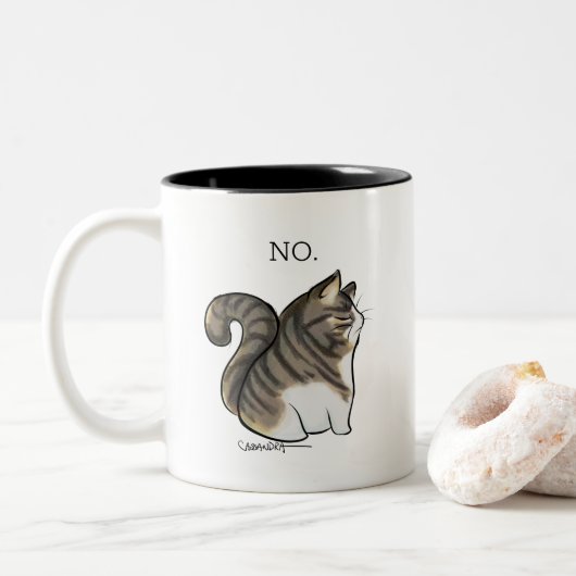 Derp cats Tabby met witte markeringen Tweekleurige Koffiemok (Met donut)