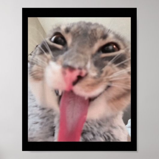 Derpy Cat Tongue Out Meme Grappige Weirdcore Gifts Poster (Voorkant)
