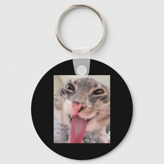 Derpy Cat Tongue Out Meme Grappige Weirdcore Gifts Sleutelhanger (Voorkant)