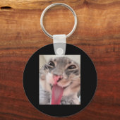 Derpy Cat Tongue Out Meme Grappige Weirdcore Gifts Sleutelhanger (Voorkant)
