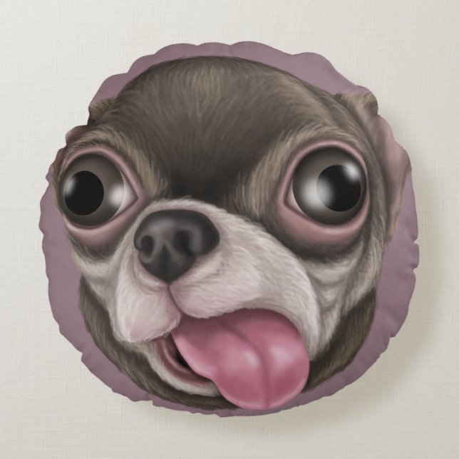 Derpy Chihuahuas Rond Kussen (Voorkant)