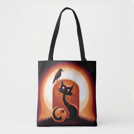 Derpy Halloween Cat van een Tombstone Tote Bag (Voorkant)