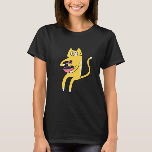 Derpy Kat Yellow and White Cat Eating Cerea T-shirt (Voorkant)