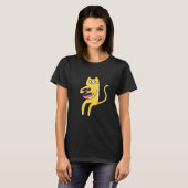 Derpy Kat Yellow and White Cat Eating Cerea T-shirt (Voorkant volledig)