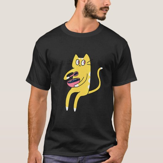 Derpy Kitty Yellow and White Cat Eating Cereal T-shirt (Voorkant)