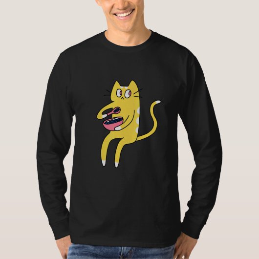 Derpy Kitty Yellow and White Cat Eating Cereal T-shirt (Voorkant)