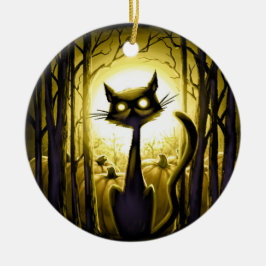 Derpy Little Halloween Cat in a Pumpkin Patch Keramisch Ornament