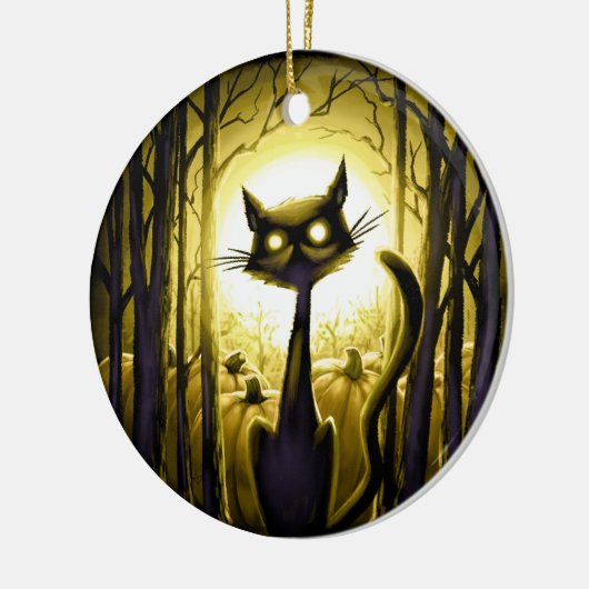 Derpy Little Halloween Cat in a Pumpkin Patch Keramisch Ornament (Links)