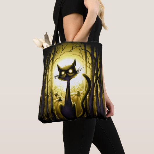 Derpy Little Halloween Cat in a Pumpkin Patch Tote Bag (Dichtbij)