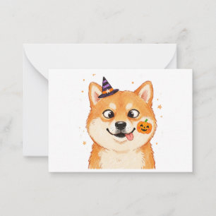 Derpy Shiba Inu Halloween Pompoen Notitiekaartje