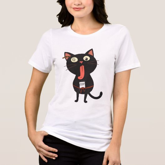 Derpy zwarte kat met Goofy Expression Tri-Blend Shirt (Voorkant)