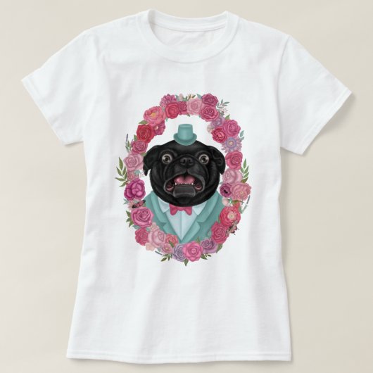 Derpy zwarte pug in hoge hoed t-shirt (Design voorkant)