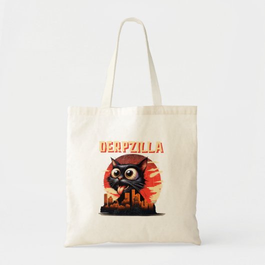 Derpzilla Funny Derpy Giant Cat Kitten City Tote Bag (Voorkant)