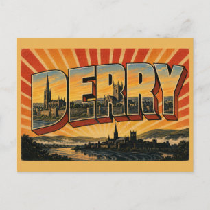 DerryLondonderry Noord-Ierland Reis in vintage sti Briefkaart