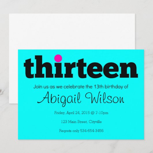 Dertien- 13e verjaardag van de uitnodiging (Voorkant / Achterkant)