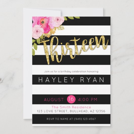 Dertien 13e verjaardag zwarte streep kaart (Voorkant)