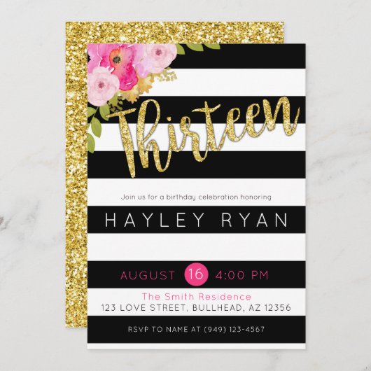 Dertien 13e verjaardag zwarte streep kaart (Voorkant / Achterkant)