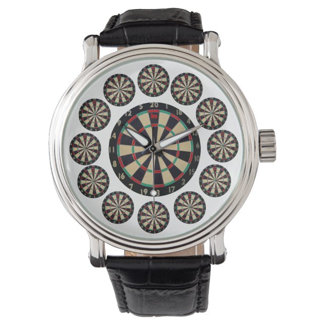 Dertien Dartboards Mannen grote lederen polshorlog Horloge (Voorkant)