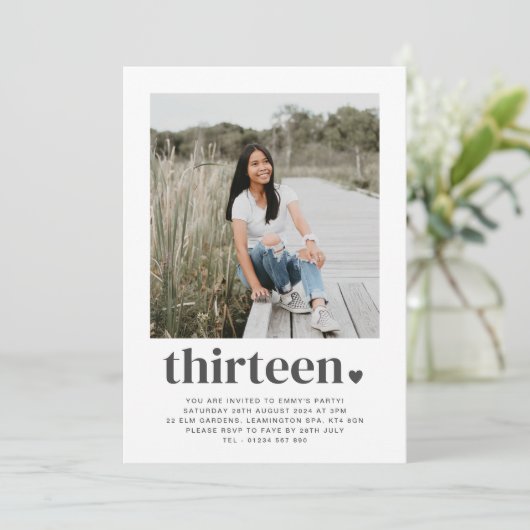 Dertien hart - vierkant foto - uitnodiging op zate (Staand voorkant)