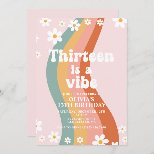 Dertien is een Vibe groovy regenboog 13e verjaarda Kaart (Voorkant / Achterkant)
