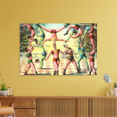 Dertien Mannen doen acrobatiek Canvas Afdruk (Insitu (Woonkamer))