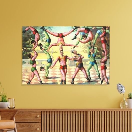 Dertien Mannen doen acrobatiek Canvas Afdruk (Insitu (Woonkamer))