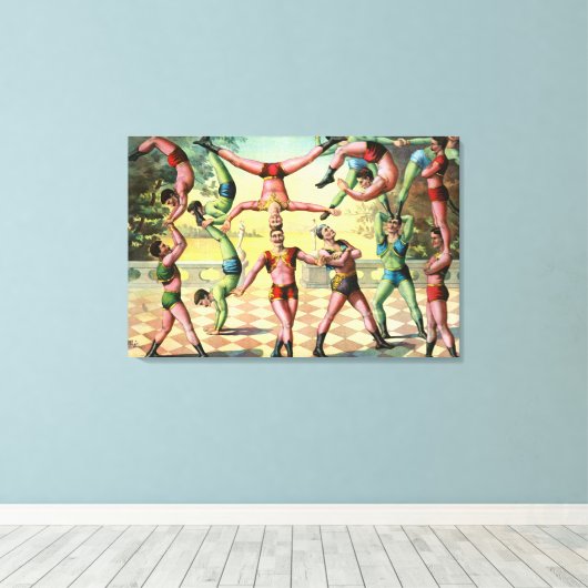 Dertien Mannen doen acrobatiek Canvas Afdruk (Insitu (Houten vloer))