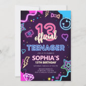 Dertien Neon Tiener Verjaardagsfeest Kaart (Voorkant)