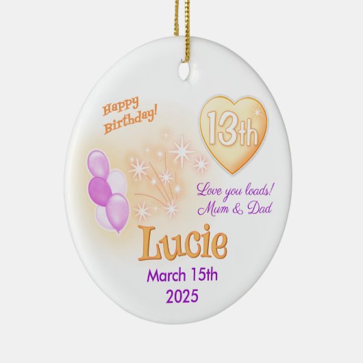 Dertien tiener Ronde 13e Verjaardag Meisje Keramisch Ornament (Rechts)