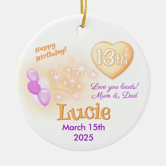 Dertien tiener Ronde 13e Verjaardag Meisje Keramisch Ornament (Voorkant)
