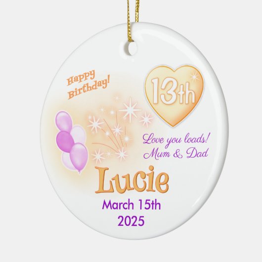 Dertien tiener Ronde 13e Verjaardag Meisje Keramisch Ornament (Links)