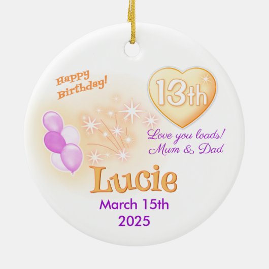 Dertien tiener Ronde 13e Verjaardag Meisje Keramisch Ornament (Achterkant)