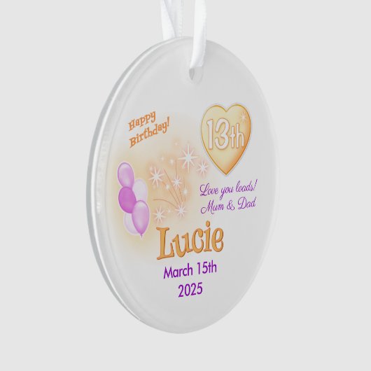 Dertien tiener Ronde 13e Verjaardag Meisje Ornament (voorkant)