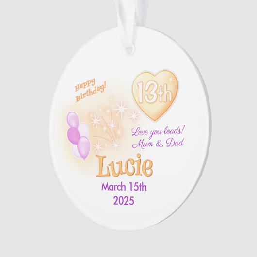 Dertien tiener Ronde 13e Verjaardag Meisje Ornament (voorkant)