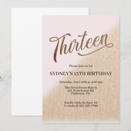 Dertiende verjaardag, blozen en goud, tienerjaren (Voorkant / Achterkant)