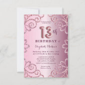 Dertiende verjaardag roze glitter ballon script kaart (Voorkant)