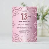 Dertiende verjaardag roze glitter ballon script kaart (Staand voorkant)