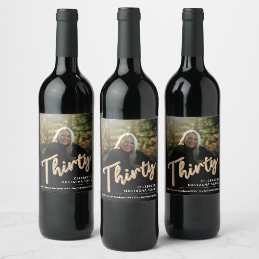 Dertig 30e geboortedag fotoscript glitter gold wijn etiket (Flessen)