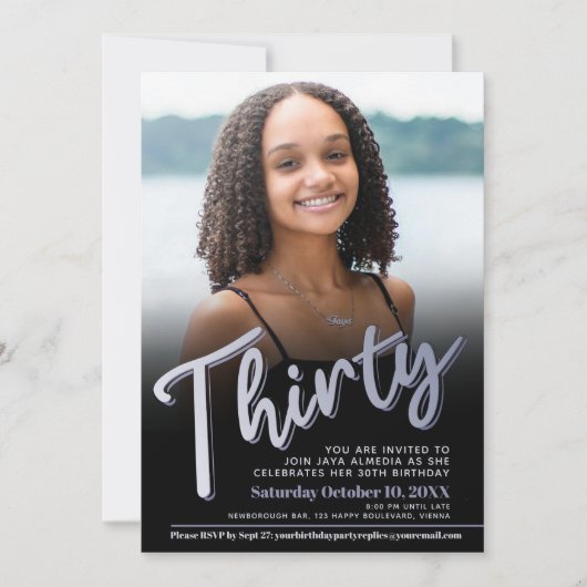Dertig 30e verjaardag foto script zilveren kleur kaart (Voorkant)
