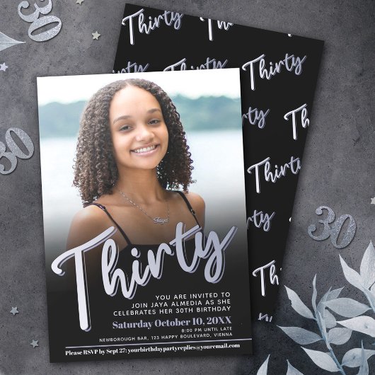 Dertig 30e verjaardag foto script zilveren kleur kaart