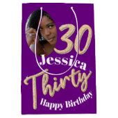 Dertig 30e verjaardag foto van gouden zilver paars medium cadeauzakje (Voorkant)