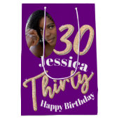 Dertig 30e verjaardag foto van gouden zilver paars medium cadeauzakje (Achterkant)