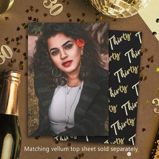 Dertig 30e verjaardag foto zwart goud achtergrond kaart