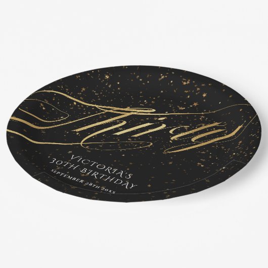 Dertig 30e verjaardag Gold Black Stylish Confetti Papieren Bordje (Gekanteld)