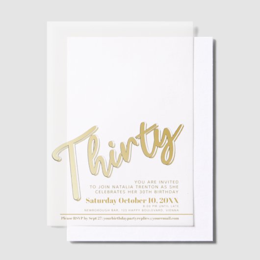 Dertig 30e verjaardag gouden script tekst overlay vellum uitnodigingen (Offset)