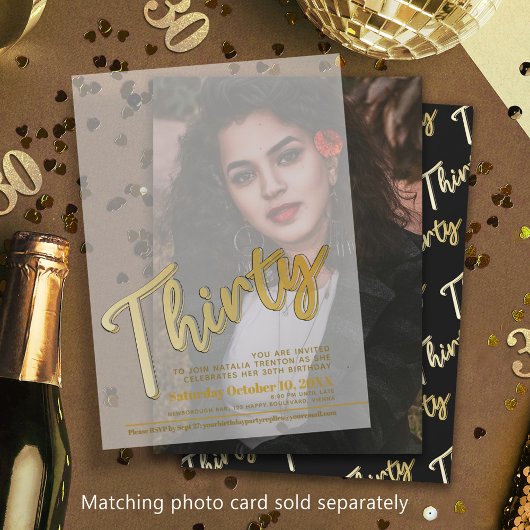Dertig 30e verjaardag gouden script tekst overlay vellum uitnodigingen