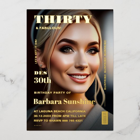 Dertig 30e verjaardag magazine Elegant Modern Goud Folie Uitnodiging (Voorkant)