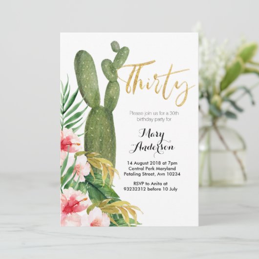 Dertig 30e verjaardag Uitnodigingscactus fiesta Kaart (Staand voorkant)